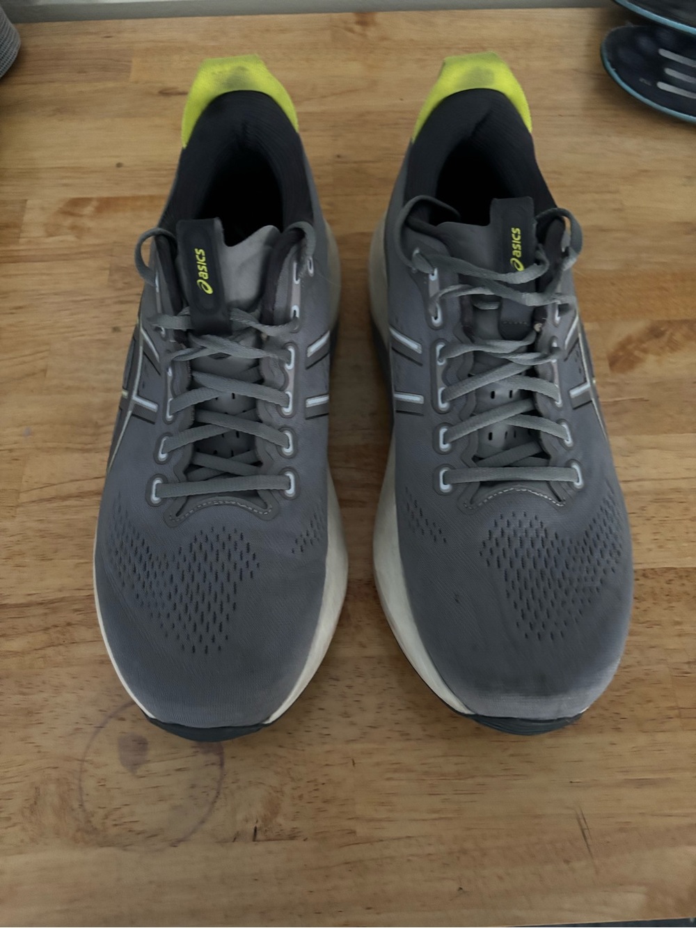Asics Men’s Gray Athletic Running Shoes with Yellow Heel Tab